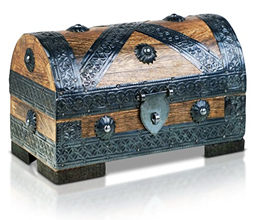Brynnberg - Caja de Madera Cofre del Tesoro con candado Pirata de Estilo Vintage, Hecha a Mano, Diseño Retro 20x11x11cm