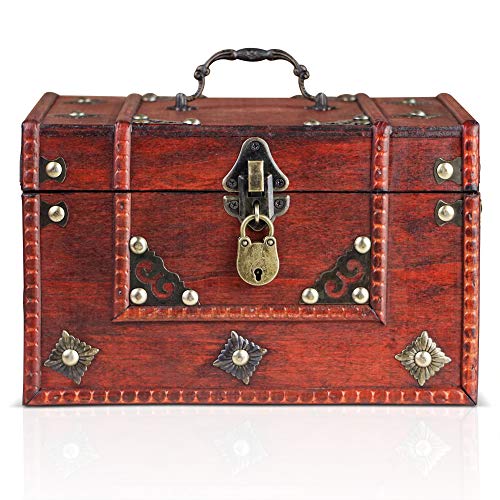 BRYNNBERG Caja de madera "Dominique 24x20x15cm" - Cofre del tesoro pirata de estilo vintage - Hecha a mano - Diseño retro - joyero - con candado