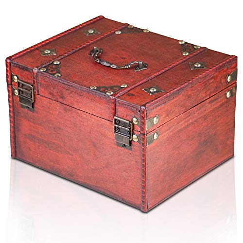 BRYNNBERG Caja de madera "Dominique 24x20x15cm" - Cofre del tesoro pirata de estilo vintage - Hecha a mano - Diseño retro - joyero - con candado