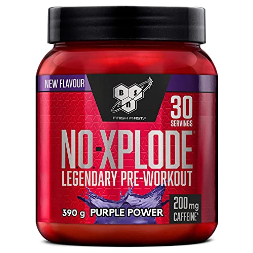 BSN N.O.-Xplode Pre-workout Powder, Suplemento Deportivo con Cafeína, Aminoácidos, Vitamina C y Zinc, Purple Power, 30 Porciones, 390 g, Embalaje Puede Variar
