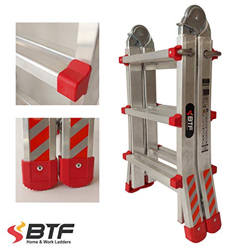 BTF Escalera Articulada Telescópica Plegable 3+2 en 2 Tramos Profesional de Aluminio. Escada Articulada Telescópica Dobrável de Alumínio (Hasta 10 Peldaños/Até 10 degraus). BTF-TS33