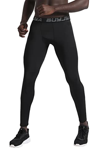 BUYJYA Paquete de 3 pantalones de compresión para hombre, mallas de entrenamiento, atléticas, frescas, secas, ropa de gimnasio, Negro-negro-carmesí, XX-Large