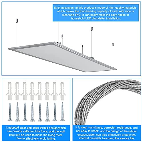 BUZIFU Kit de Suspensión Paneles LED Cable de Suspensión Acero Inoxidable 1,5 mm x 1 m Cuerda de Candelabro Soporte de Lámpara para Lámparas de Techo LED 8 Piezas Cuerda de Suspensión Posicionada
