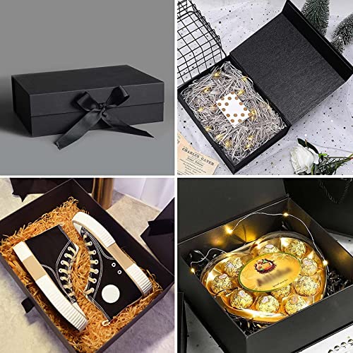 Bymivofun Caja de regalo con lazo, Caja negra con tapa, Caja de regalo con cinta, Caja decorativa de regalo, Caja de envoltura de regalo, para regalo, cumpleaños, aniversario, Navidad
