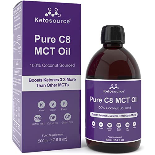 C8 MCT Aceite Puro | Produce 3 X Más Cetonas Que Otros MCT Aceites | Triglicéridos de Acido Caprílico | Paleo y Vegano Amistoso | Botella Sin BPA | Ketosource®