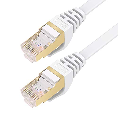 Cable Ethernet Cat7 de 25M, BUSOHE Cable de Red Plano RJ45 Gigabit LAN de Alta Velocidad, Cable de Conexión a Internet de 10Gbps y 600Mhz para Switch, Rúter, Módem, Panel de Conexión, PC (Blanco)