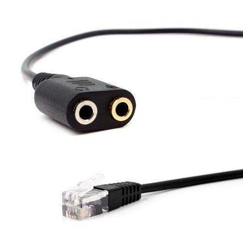 CABLEPELADO Cable Adaptador telefono RJ9 Macho a 2 x Jack de 3.5 mm 0.20 M Negro