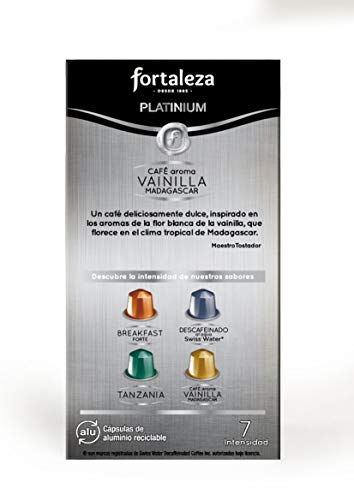 Café Fortaleza Platinium – Cápsulas Compatibles Con Nespresso, De Aluminio, Café Con Aroma Madagascar, 100% Arábica, Tueste Natural, Pack 5x10 - Total Uds, Vainilla, 50 Unidad