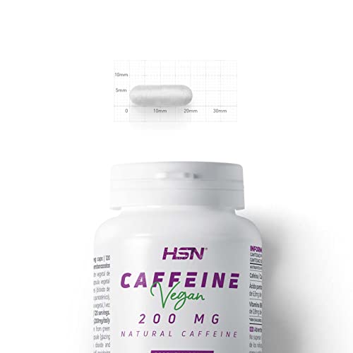 Cafeína Natural de HSN | 30 Cápsulas Vegetales de 200 mg de Cafeína Pura y Efecto Inmediato | Procedente de Granos de Café Verde | Suplemento Estimulante | No-GMO, Vegano, Sin Gluten