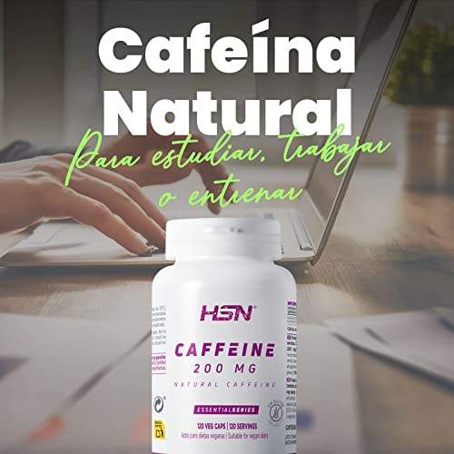 Cafeína Natural de HSN | 30 Cápsulas Vegetales de 200 mg de Cafeína Pura y Efecto Inmediato | Procedente de Granos de Café Verde | Suplemento Estimulante | No-GMO, Vegano, Sin Gluten