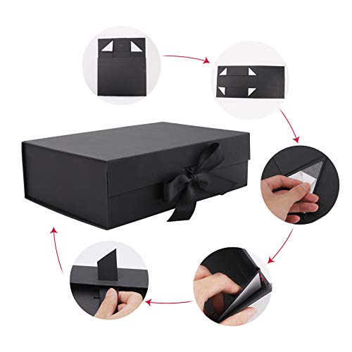 Caja de regalo de reutilizable Creative box,cajas de cartón caja con tapa Caja de regalo con magnética,caja de regalo de lujo premium con cinta Cajas de regalo con tapas para presentar (Black)