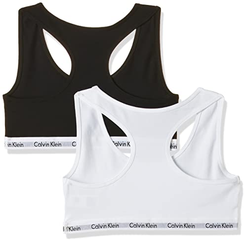 Calvin Klein 2pk Bralette Girl'S 2 Ropa Interior, Multicolor (White/Black 908), 14-16 años (Pack de 2) para Niñas