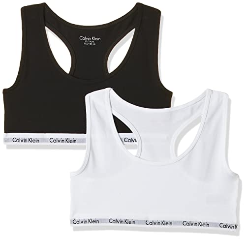 Calvin Klein 2pk Bralette Girl'S 2 Ropa Interior, Multicolor (White/Black 908), 14-16 años (Pack de 2) para Niñas
