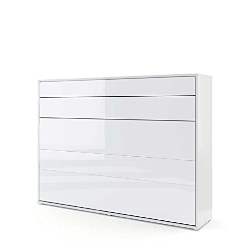 Cama plegable Bed Concept horizontal, 140 x 200 cm, color blanco lacado