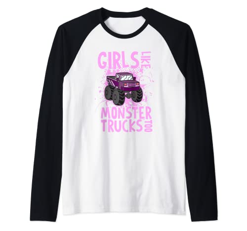 Camión Monstruo Rosa Coche De Músculos Chicas Mujer Chica Camiseta Manga Raglan