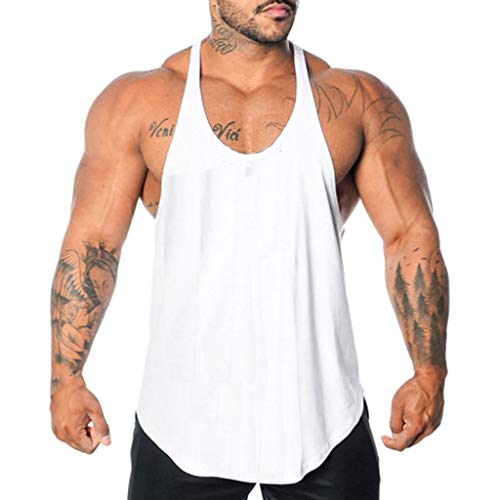 Camiseta de Tirantes Deporte Hombre, Camisetas Tops sin Mangas Basica Fitness Gym Camiseta Deportiva t-Shirt (Blanco3, M)