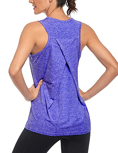 Camisetas sin Mangas de Entrenamiento para Mujer Gimnasio atléticas para Correr Camisetas de Yoga Espalda Cruzada Chaleco Deportivo (L, Azul púrpura)
