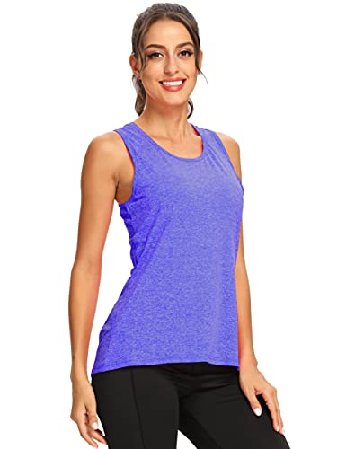 Camisetas sin Mangas de Entrenamiento para Mujer Gimnasio atléticas para Correr Camisetas de Yoga Espalda Cruzada Chaleco Deportivo (L, Azul púrpura)