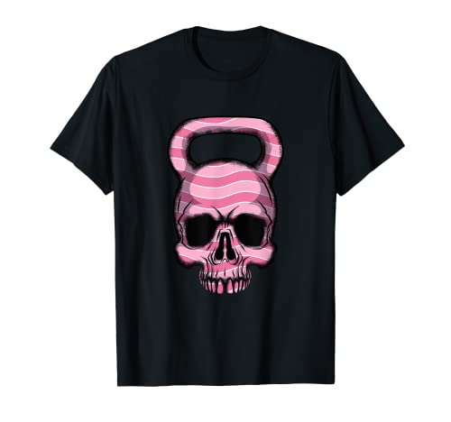 Cáncer rosa Conciencia Cráneo Kettlebell Peso Fitness Camiseta