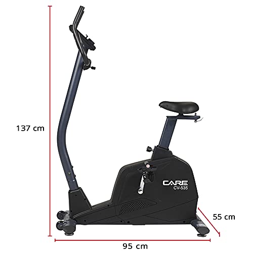 CARE FITNESS - Bicicleta estática Challenger - Con 24 programas - Pantalla LCD - Cuadro bajo - Frenado aerodinámico - Bicicleta de interior para hacer ejercicio en casa