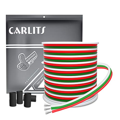 CARLITS 22AWG 20m 2x0.3mm² Cable de Extensión de 3 Conductores Línea de Alambre de Cobre Estañado Trenzado de Calibre 22 3 Para WS2812b WS2811 Tira Luz LED RGB Sueño Color