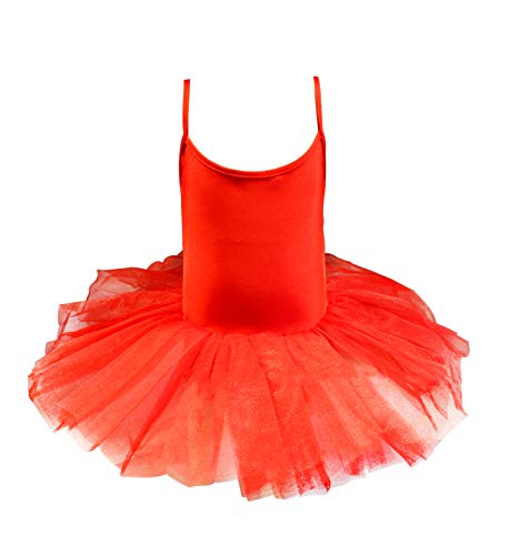 Carnavalife Maillot de Ballet Danza Mujer Elástica con Falda Tutu de Tirantes Finos (Rojo, S)
