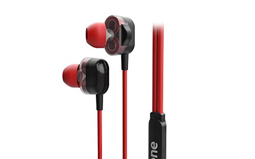 Cascos Gaming Ozone Dual FX - Auriculares con microfono in-Ear - 3 Tipos de tamaño, Cable Anti enredos, Controlador en Línea, Jack 3.5mm, Rojo y Negro