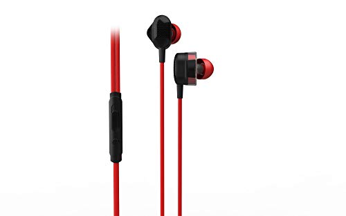 Cascos Gaming Ozone Dual FX - Auriculares con microfono in-Ear - 3 Tipos de tamaño, Cable Anti enredos, Controlador en Línea, Jack 3.5mm, Rojo y Negro