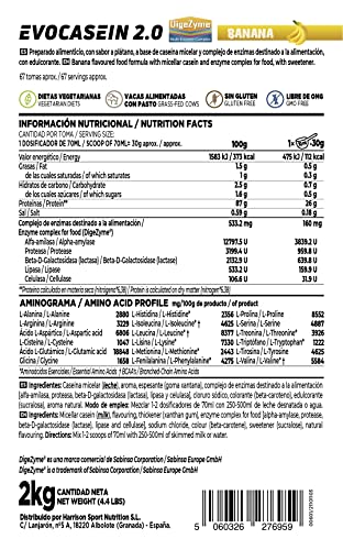 Caseína Micelar de HSN Evocasein 2.0 | Banana 2 Kg = 67 Tomas por Envase | Proteína Lenta Digestión para Antes de Dormir | Recuperador Muscular Nocturno | No-GMO, Vegetariana, Sin Gluten