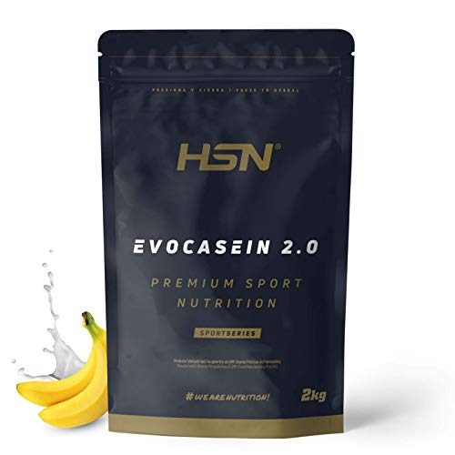 Caseína Micelar de HSN Evocasein 2.0 | Banana 2 Kg = 67 Tomas por Envase | Proteína Lenta Digestión para Antes de Dormir | Recuperador Muscular Nocturno | No-GMO, Vegetariana, Sin Gluten