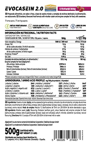 Caseína Micelar de HSN Evocasein 2.0 | Fresa 500 g = 17 Tomas por Envase | Proteína Lenta Digestión para Antes de Dormir | Recuperador Muscular Nocturno | No-GMO, Vegetariana, Sin Gluten