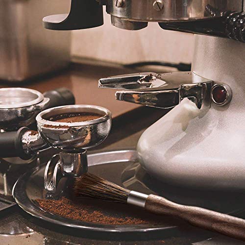Cepillo de molinillo de café, Cepillo de limpieza para máquina de espresso Cerdas de jabalí natural Mango de nuez con cordón, Herramienta de café para Barista Home Kitchen