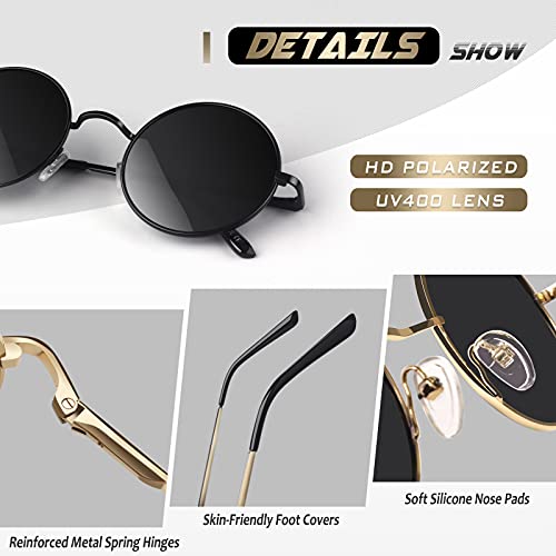 CGID E01 Gafas de Sol Polarizadas para Hombres y Mujeres Pack 2 Estilo Lennon Círculo Metálico Redondas