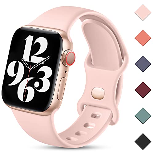 Charlam Compatible con Correa Apple Watch 38mm 40mm 41mm 42mm 44mm 45mm para Mujeres Hombres, Deportivas de Silicona Correas Compatible con iWatch SE Series 7 6 5 4 3 2 1, 42mm/44mm/45mm, Sand Pink