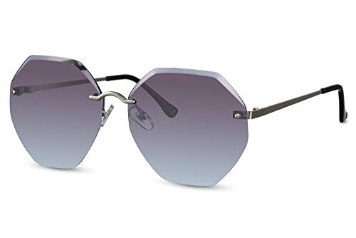 Cheapass Sunglasses - Gafas de sol octogonales de Metálicas oscuro sin marco, sin montura, de color negro a azul, lentes degradados con protección UV400 para mujer