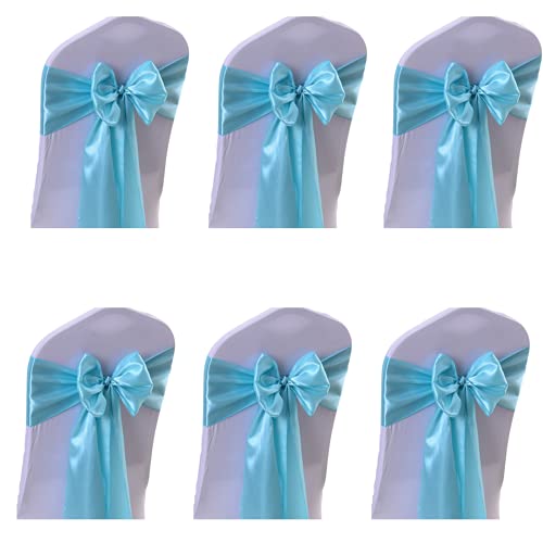 CHENGZI Paquete de 6 fajas de satén para decoración de fiestas, lazos de satén para silla, cinta de lazo suave para bodas, banquetes, cumpleaños, decoración de eventos (azul claro)