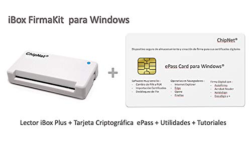 ChipNet Lector de DNI electrónico 3.0 y 4.0 + Tarjeta Criptográfica Certificado Digital * para Windows 10 y 11 FIRMAKIT * Empresa Española con Soporte Posventa *