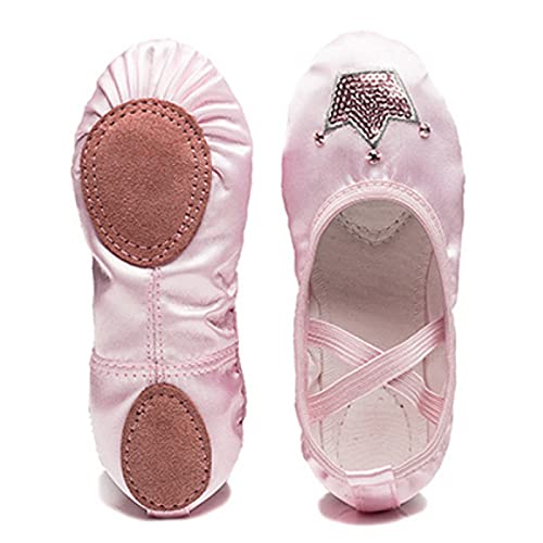 CHUIKUAJ Zapatillas de Ballet-Zapatos de Ballet,Zapatillas de Ballet para Niña, Zapatillas de Baile con Suela de Cuero Partido,Pink-24=（16cm）