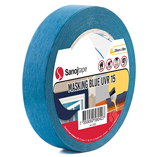 Cinta de Pintor Profesional de Color Azul de Sanojtape (Paquete de 4) de 25mm x 50m Resistente a Los Rayos UV Hasta 14 días al Aire Libre Cinta Adhesiva Interiores y Exteriores