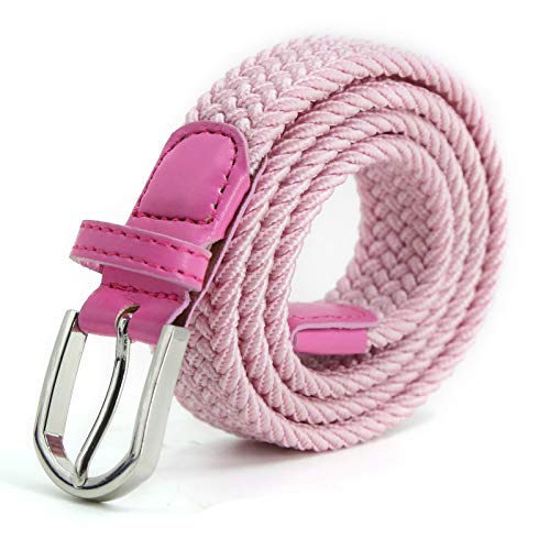 Cinturilla elástica Para niños Cintura Elástica para niñas niños, Cinturón de Goma Multicolor para mujeres de 2,5 cm de ancho y 80 cm de largo con anillo de Metal Rosado