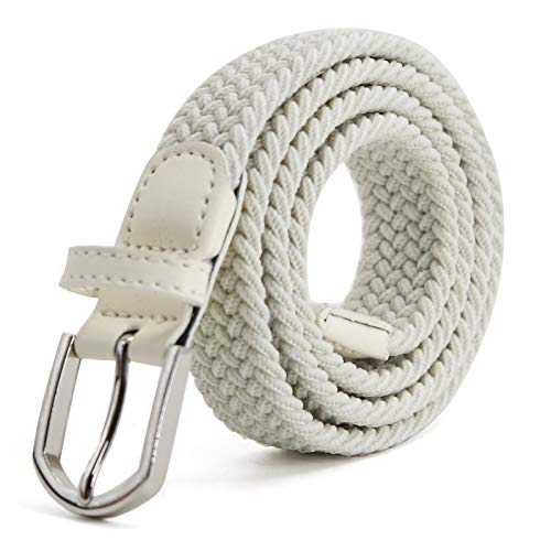 Cinturilla elástica Para niños Cintura Elástica para niñas niños, Cinturón de Goma Multicolor para mujeres de 2,5 cm de ancho y 80 cm de largo con anillo de Metal Blanco, Blanca