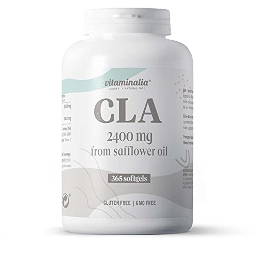 CLA de Vitaminalia | 2400mg Real de Ácido Linoleico Conjugado por Dosis Diaria | de Aceite de Cártamo 80% | Perlas de Alta Concentración | Sin OGM, Sin Gluten | 365 Perlas