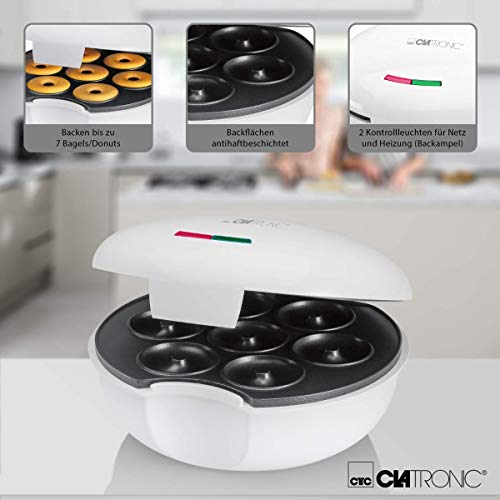 Clatronic DM 3495 Máquina para Hacer Donuts o Rosquillas, Placa Ant, 900 W, Plástico, Blanco