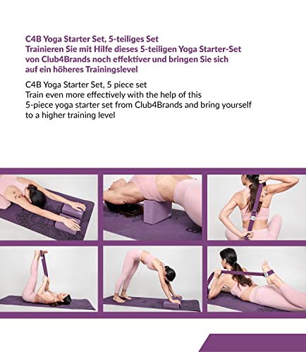 CLUB4BRANDS C4B Set de Yoga de Corcho Grande (6 Piezas) - Esterilla de Yoga, 2 Bloques de Yoga, Cinturón de Yoga, Rueda de Yoga y Cojín de Yoga - Kit de Yoga para Yoguis Principiantes y Avanzados