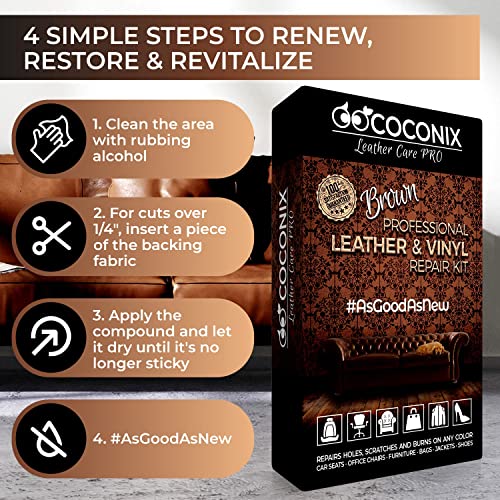 Coconix Kits de reparación de Cuero marrón para sofás - Kit de reparación de tapicería y Vinilo para Asientos de automóviles, sofás y Muebles - Fórmula de Relleno de rayones líquidos