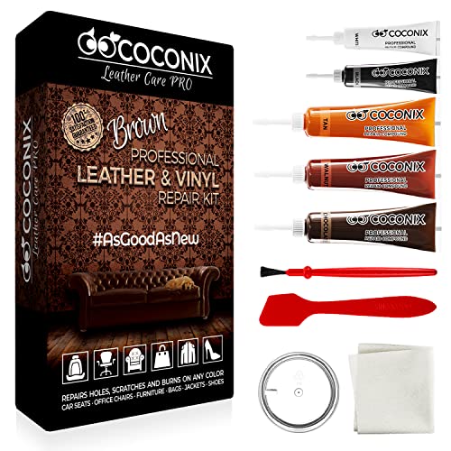 Coconix Kits de reparación de Cuero marrón para sofás - Kit de reparación de tapicería y Vinilo para Asientos de automóviles, sofás y Muebles - Fórmula de Relleno de rayones líquidos