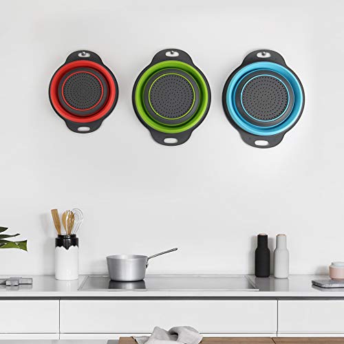 Colador de cocina plegable 3PCS Set Cocina Plegable Colador de Silicona 2 Tamaños Colador Plegable (Verde, Rojo, Azul)