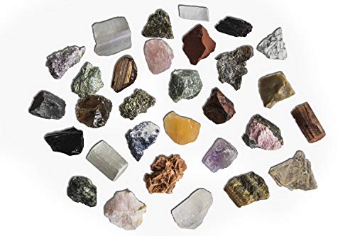 Colección de 30 Minerales del Mundo Premium en Caja de Madera Natural - Minerales Reales educativos de Gran tamaño con Hoja de descripción. Kit Geología para niños