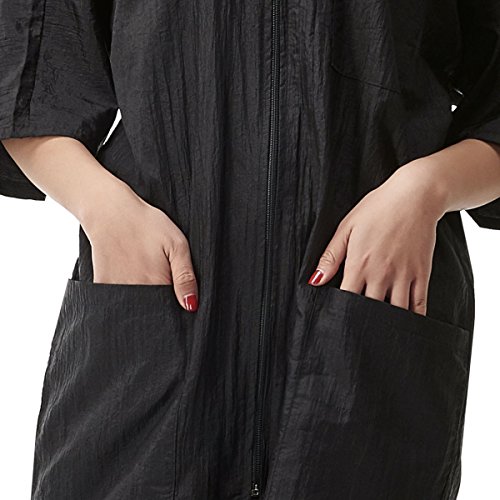 Colorfulife - Vestido de salón para cliente, bata tipo kimono con cierre de cremallera, para peluquería, para hotel, peluquería, para invitados, color negro