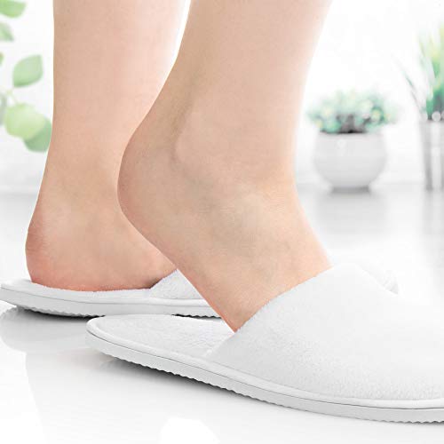 com-four® 6 Pares de Zapatillas de Felpa Premium - Pantuflas de Hotel Cómodas - Babuchas de Baño Cerradas - Talla 38/39 - Color: Blanco - Unisex